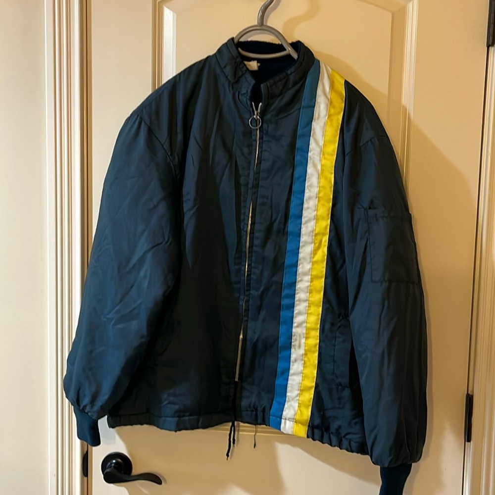Vintage gasoline station nylon fleece lined jacket.  Size L